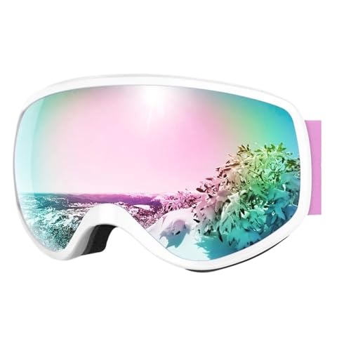 Motocross Brille Ski Goggles Kids Anti-Fog UV Protection for 3-10 Years Old Boys/Girls Skiing Snowboarding Compatible with Helmet(Gray pink purple) von GMGQJST