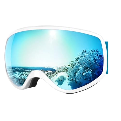 Motocross Brille Ski Goggles Kids Anti-Fog UV Protection for 3-10 Years Old Boys/Girls Skiing Snowboarding Compatible with Helmet(White blue silver) von GMGQJST
