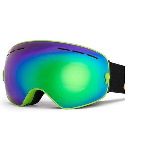 Motocross Brille Ski Goggles Men Women Snowboard Goggles Glasses For Skiing UV400 Protection Skiing Snow Glasses Anti-Fog Ski Mask(Green) von GMGQJST