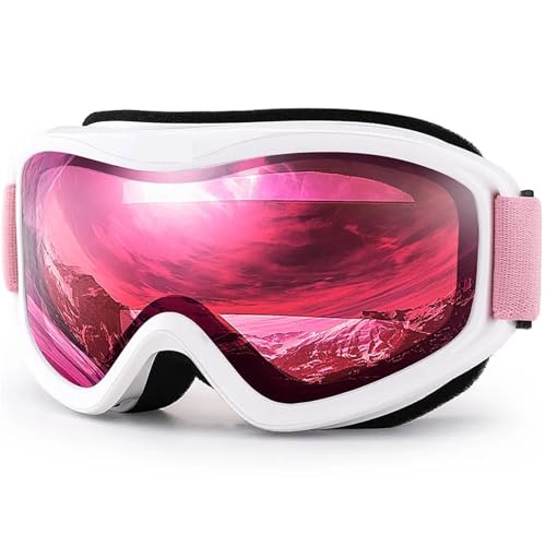 Motocross Brille Ski Goggles for Men Women,Winter Snow Sports with Anti-fog Double Lens Mask Glasses Snowboard Snowmobile(C10 VERMILLION PINK) von GMGQJST