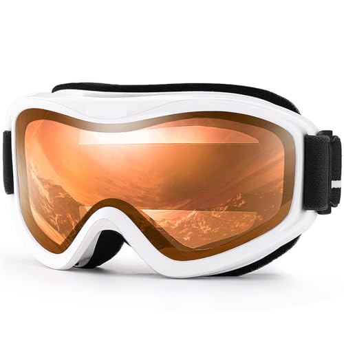 Motocross Brille Ski Goggles for Men Women,Winter Snow Sports with Anti-fog Double Lens Mask Glasses Snowboard Snowmobile(C11 WHITE ORANGE) von GMGQJST