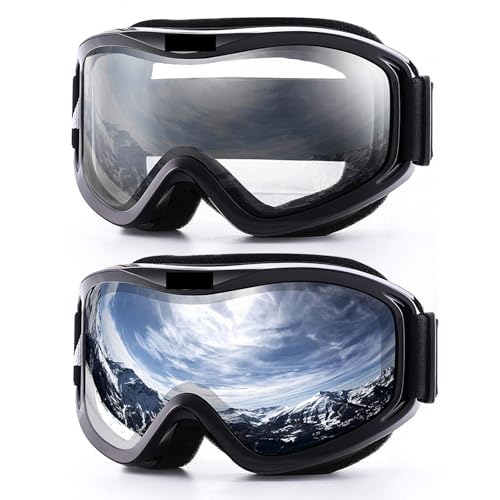 Motocross Brille Ski Goggles for Men Women,Winter Snow Sports with Anti-fog Double Lens Mask Glasses Snowboard Snowmobile(C5 CLEAR C6 SILVER) von GMGQJST