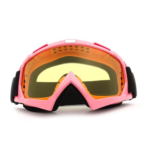 Motocross Brille Skiing Goggles Anti-Fog Skiing Eyewear Winter Snowboard Cycling Motorcycle Windproof Sunglasses Men Women Outdoor Sports Goggles(Pink-Yellow) von GMGQJST