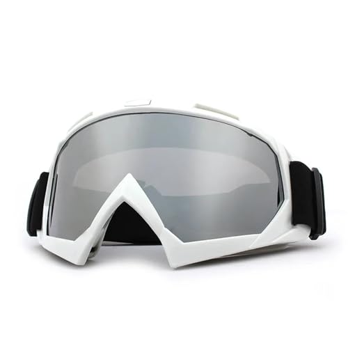 Motocross Brille Skiing Goggles Anti-Fog Skiing Eyewear Winter Snowboard Cycling Motorcycle Windproof Sunglasses Men Women Outdoor Sports Goggles(White-Silver) von GMGQJST