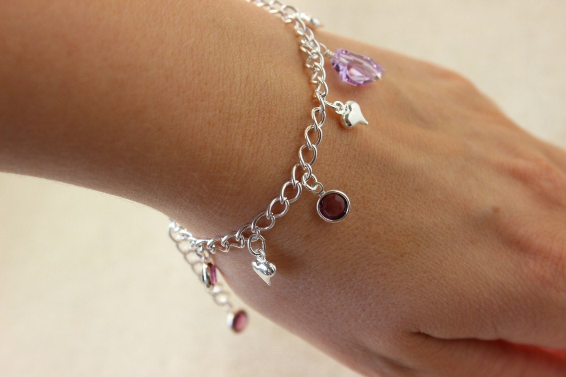 Herz Armband, Valentine Geschenk, Lila Swarovski Kristalle, Silberne Oder Goldene Kette Herz Armband, Valentine Geschenk, Lila Swarovski Kristalle, Silberne Oder Goldene Kette von GMHdesign