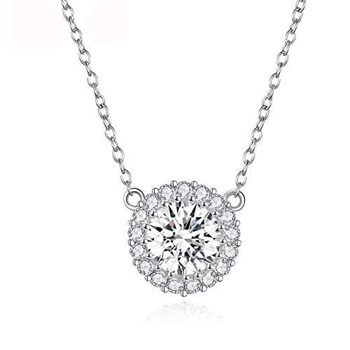 GMJGCIRVC 100% Sterling Silver Silver Delicate Zircon Necklaces Round Zircon Pendant For Women Long Chain Link Wedding Jewelry von GMJGCIRVC