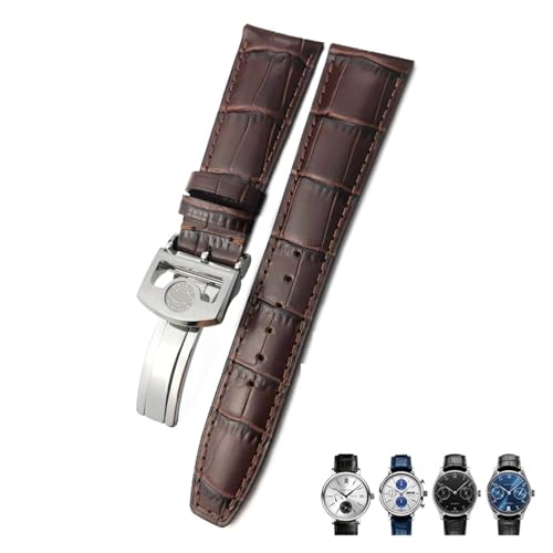 GMJGCIRVC 20mm 21 mm 22 mm Kalbskinne Echtes Leder -Uhrband für IWC Pilot portugiesisch schwarzbraunes blaues Alligator Getreide Uhrengurt geeignet von GMJGCIRVC