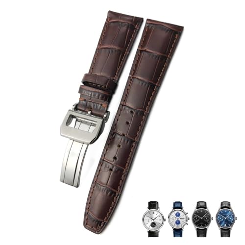 GMJGCIRVC 20mm 21 mm 22 mm Kalbskinne Echtes Leder -Uhrband für IWC Pilot portugiesisch schwarzbraunes blaues Alligator Getreide Uhrengurt geeignet von GMJGCIRVC