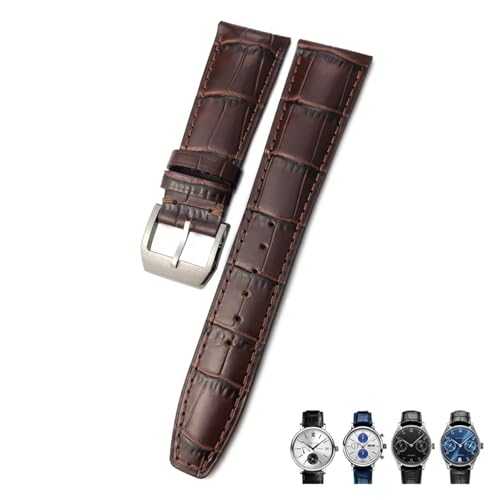 GMJGCIRVC 20mm 21 mm 22 mm Kalbskinne Echtes Leder -Uhrband für IWC Pilot portugiesisch schwarzbraunes blaues Alligator Getreide Uhrengurt geeignet von GMJGCIRVC