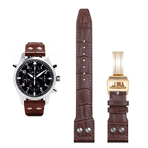 GMJGCIRVC 21mm 22mm Italy Cowhide Soft Leather Watchband For IWC Pilot Mark 18 Soft Brown Watch Strap Folding Clasp von GMJGCIRVC