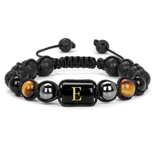 GMJGCIRVC Ätherische Ölarmbänder für Frauen, 8 mm geflochtenes Steinarmband mit Buchstaben AZ Herren -Verstellbarbarmband 30 cm von GMJGCIRVC