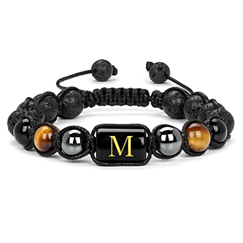 GMJGCIRVC Ätherische Ölarmbänder für Frauen, 8 mm geflochtenes Steinarmband mit Buchstaben AZ Herren -Verstellbarbarmband 30 cm von GMJGCIRVC