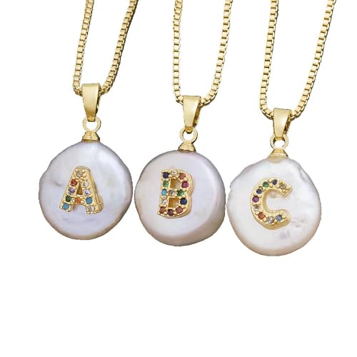 GMJGCIRVC Anfang Halskette Perlenbrief Halskette Barockstil natürlicher Perlenanhänger mit farbenfrohen Strassbrief Halskette Elegante trendige Perlenschmuck Halskette Geschenk UI von GMJGCIRVC