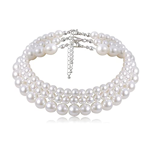 GMJGCIRVC Anhänger Halsketten Mode Imitation Perlenkette Dreifachschicht 10 mm für Frauen Hals (Farbe: Grau) von GMJGCIRVC