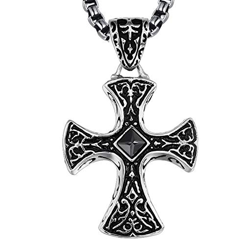 GMJGCIRVC Big Black Natural Stone Cross Charms Pendant Mens Large Maltese Cross Black Rhinestone Center von GMJGCIRVC