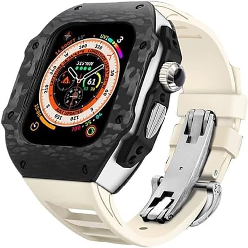 GMJGCIRVC Carbonfasergehäuse Gummigurt ， Für Ultra 8 7 6 5 4 Se, Fluor Gummi -Sportwächter -Modifikations -Kit ， für die IWatch -Serie 45 mm 44mm Ersatzzubehör von GMJGCIRVC