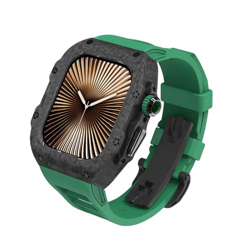 GMJGCIRVC Für 42 mm 44 mm 45 mm 46 mm 49 mm Luxus Carbon Faser Case Watch -Gurt -Modifikation Kit ， Für die IWatch -Serie 10 42mm 9 8 7 6 5 4 SE Fluororubber Band Mod Kits von GMJGCIRVC