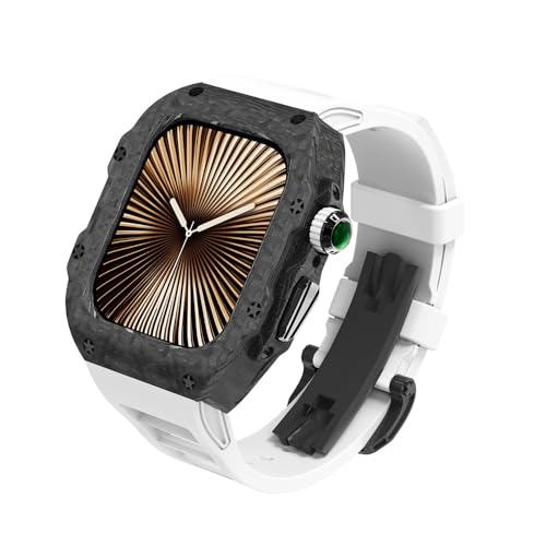 GMJGCIRVC Für 42 mm 44 mm 45 mm 46 mm 49 mm Luxus Carbon Faser Case Watch -Gurt -Modifikation Kit ， Für die IWatch -Serie 10 42mm 9 8 7 6 5 4 SE Fluororubber Band Mod Kits von GMJGCIRVC