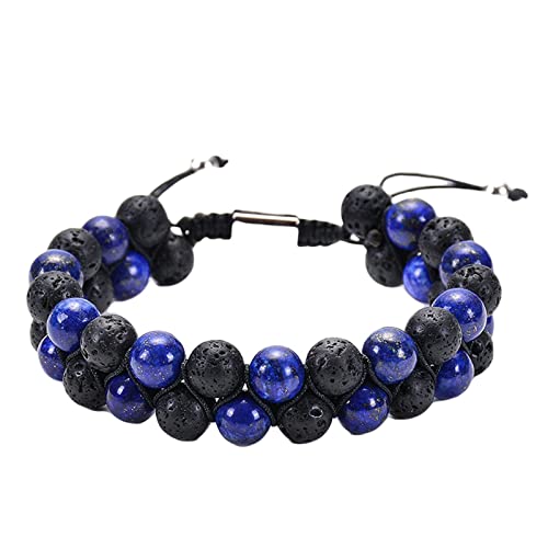 GMJGCIRVC Herren -Lava -Perlenarmband Diffusor, Doppelschichtperlen Flockenarmband einstellbares Seilarmband 19cm von GMJGCIRVC