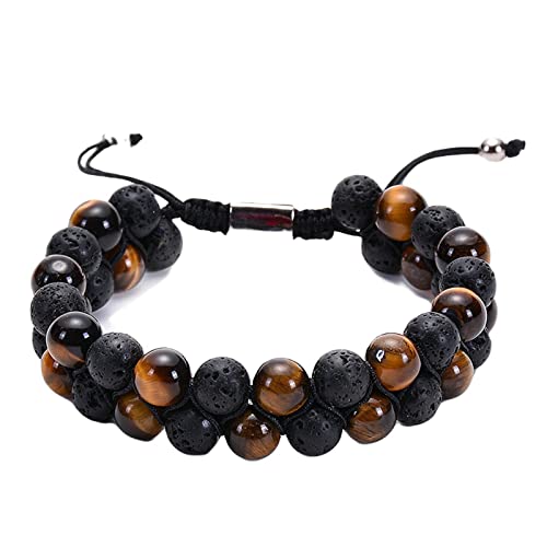 GMJGCIRVC Herren -Lava -Perlenarmbanddiffusor, Doppelschicht Perlen -Flockenarmband einstellbares Seilarmband 19 cm von GMJGCIRVC