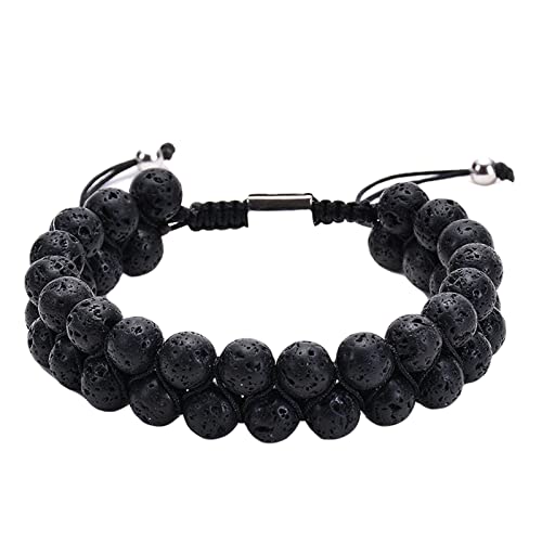 GMJGCIRVC Herren -Lava -Perlenarmbanddiffusor, Doppelschicht Perlen -Flockenarmband einstellbares Seilarmband 19 cm von GMJGCIRVC