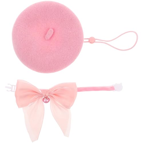 GMJGCIRVC Katzenbiegekragen: Wollkatze Baskenmütze und Fliegenkragen mit Glocken - einstellbares Haustierkostüm Set für Partys und Alltagsniveau von GMJGCIRVC