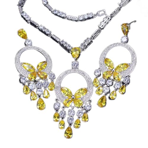 GMJGCIRVC Kubische Zirkonia Stein Quastel Tropfen Braut Halskette Ohrringe Hochzeit Schmucksets für Braut Schmucksets von GMJGCIRVC