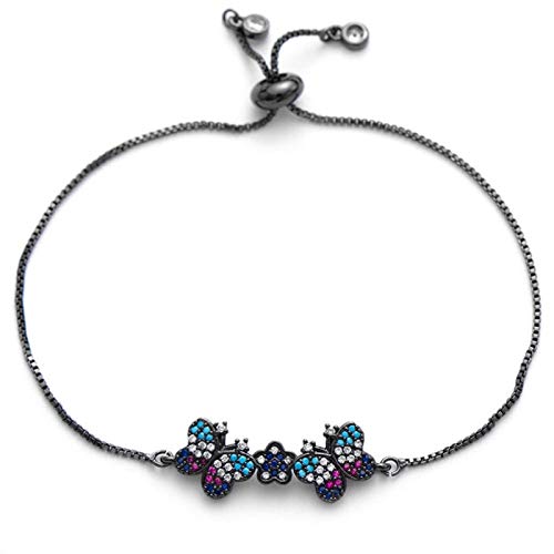 GMJGCIRVC Luxuriöser mehrfarbiger Zirkonia, doppelter Schmetterling und Blumen-Charm, rutschige Kette, Damenschmuck von GMJGCIRVC