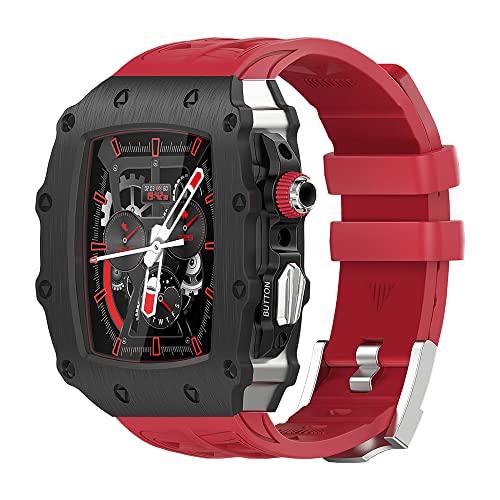 GMJGCIRVC Luxusmodifikation Mod Kit ， für Bandkoffer 8 7 45 mm Metall Bezel Rahmen Fluor Gummi -Uhrengurt ， für iWatch SE 6 5 44mm von GMJGCIRVC