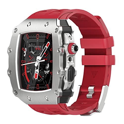 GMJGCIRVC Luxusmodifikation Mod Kit ， für Bandkoffer 8 7 45 mm Metall Bezel Rahmen Fluor Gummi -Uhrengurt ， für iWatch SE 6 5 44mm von GMJGCIRVC