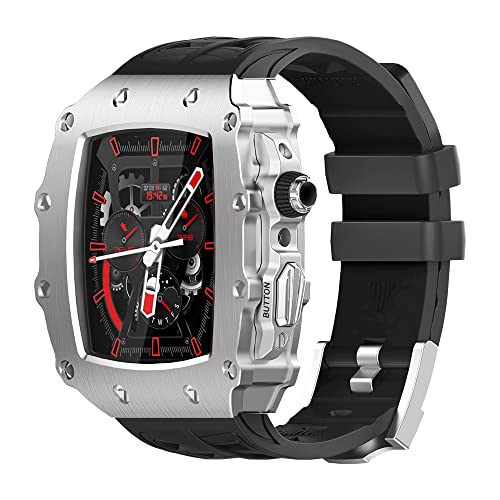 GMJGCIRVC Luxusmodifikation Mod Kit ， für Bandkoffer 8 7 45 mm Metall Bezel Rahmen Fluor Gummi -Uhrengurt ， für iWatch SE 6 5 44mm von GMJGCIRVC