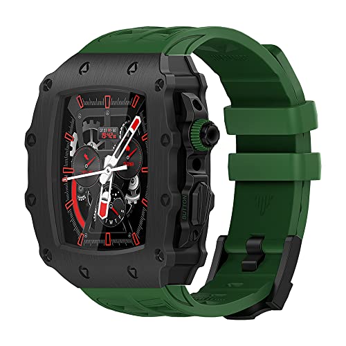 GMJGCIRVC Luxusmodifikation Mod Kit ， für Bandkoffer 8 7 45 mm Metall Bezel Rahmen Fluor Gummi -Uhrengurt ， für iWatch SE 6 5 44mm von GMJGCIRVC