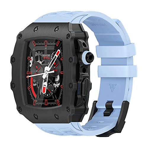 GMJGCIRVC Luxusmodifikation Mod Kit ， für Bandkoffer 8 7 45 mm Metall Bezel Rahmen Fluor Gummi -Uhrengurt ， für iWatch SE 6 5 44mm von GMJGCIRVC