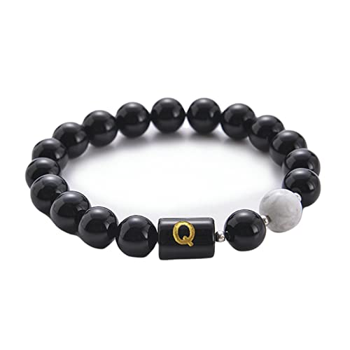 GMJGCIRVC Männer Perlenarmband, 10 -mm -Achatsteinarmband mit Buchstaben AZ Frauen Stretch Armbänder 21,5 cm von GMJGCIRVC