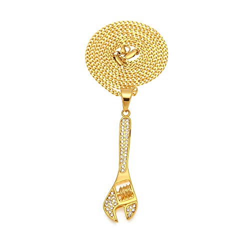 GMJGCIRVC Männer Retro Edelstahl Spanner Reparaturschlüssel Werkzeug Punk Anhänger Farbe Eced Strass Charming Schmuck von GMJGCIRVC