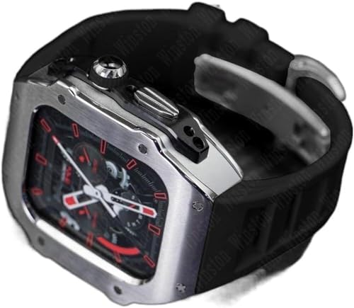 GMJGCIRVC RM Style Edelstahl-Uhrengehäuse + Gummi-Uhrenarmband, Mod-Kit, für Ultra 8, 7, 6, 5, 4, SE, 49 mm, 45 mm, 44 mm, Gummi-Uhrenarmband-Modifikationsset von GMJGCIRVC