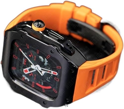 GMJGCIRVC RM Style Edelstahl-Uhrengehäuse + Gummi-Uhrenarmband, Mod-Kit, für Ultra 8, 7, 6, 5, 4, SE, 49 mm, 45 mm, 44 mm, Gummi-Uhrenarmband-Modifikationsset von GMJGCIRVC