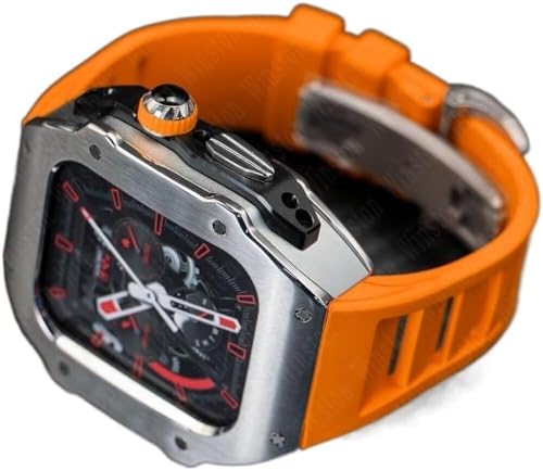 GMJGCIRVC RM Style Edelstahl-Uhrengehäuse + Gummi-Uhrenarmband, Mod-Kit, für Ultra 8, 7, 6, 5, 4, SE, 49 mm, 45 mm, 44 mm, Gummi-Uhrenarmband-Modifikationsset von GMJGCIRVC
