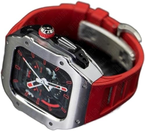 GMJGCIRVC RM Style Edelstahl-Uhrengehäuse + Gummi-Uhrenarmband, Mod-Kit, für Ultra 8, 7, 6, 5, 4, SE, 49 mm, 45 mm, 44 mm, Gummi-Uhrenarmband-Modifikationsset von GMJGCIRVC