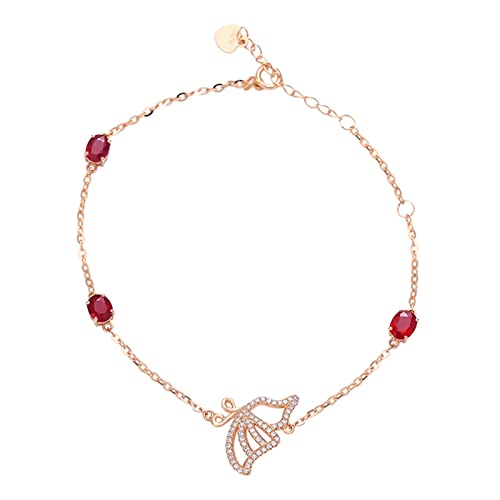 GMJGCIRVC Rubinarmband aus rosafarbenem Gold, 18 Karat Gold-Tone-Armband für Frauen mit rotem Rubin und Armband von 3.12ct 17,5 cm von GMJGCIRVC