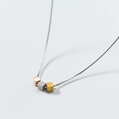 GMJGCIRVC Sterling Silber Silber 3 Farbe Square Cube Charme Halsketten für Frauen Mode Mädchen Sterling-Silver-Jüdchen von GMJGCIRVC