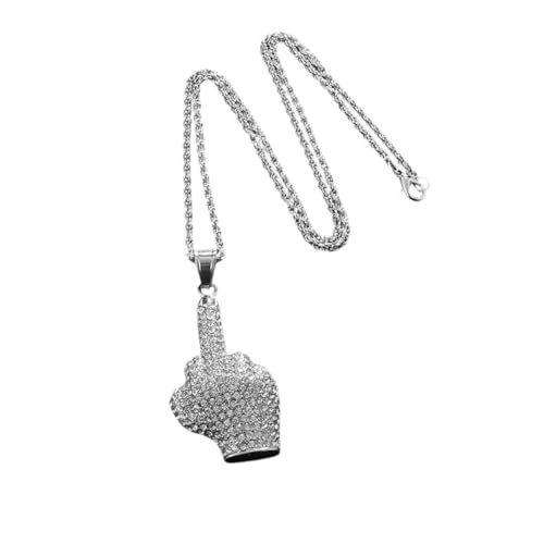 GMJGCIRVC necklace For Trendy 2025 Ice Out Middle Finger Men Hip-Hop Jewelry Rapper Street Cool Sweater Friend Gift Accessories Creative Gift, Free size, von GMJGCIRVC
