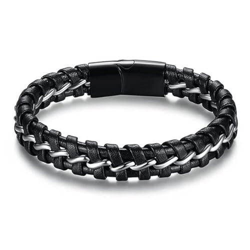 GMLRTOSPT Armreif aus echtem geflochtenem Leder, Einäscherungsschmuck für die Asche geliebter Menschen, Andenken, Gedenkschmuck für Männer und Frauen, Schwarz, Stahldraht, 22 cm GMLRTOSPT Armreif aus echtem geflochtenem Leder, Einäscherungsschmuck für die Asche geliebter Menschen, Andenken, Gedenkschmuck für Männer und Frauen, Schwarz, Stahldraht, 22 cm von GMLRTOSPT