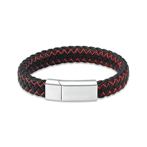 GMLRTOSPT Armreif aus echtem geflochtenem Leder, Einäscherungsschmuck für die Asche geliebter Menschen, Andenken, Gedenkschmuck für Männer und Frauen, Silberrot, 24 cm GMLRTOSPT Armreif aus echtem geflochtenem Leder, Einäscherungsschmuck für die Asche geliebter Menschen, Andenken, Gedenkschmuck für Männer und Frauen, Silberrot, 24 cm von GMLRTOSPT