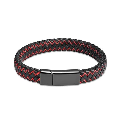 GMLRTOSPT Armreif aus echtem geflochtenem Leder, Einäscherungsschmuck für die Asche geliebter Menschen, Andenken, Männer und Frauen, Schwarz/Rot, 22 cm GMLRTOSPT Armreif aus echtem geflochtenem Leder, Einäscherungsschmuck für die Asche geliebter Menschen, Andenken, Männer und Frauen, Schwarz/Rot, 22 cm von GMLRTOSPT