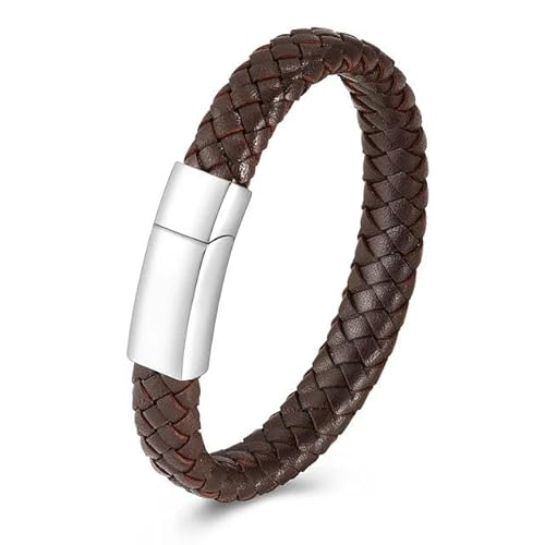 GMLRTOSPT Armreif aus echtem geflochtenem Leder, Einäscherungsschmuck für die Asche geliebter Menschen, Andenken, für Männer und Frauen, Silberbraunes Leder, 18 cm von GMLRTOSPT
