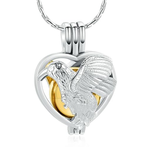 GMLRTOSPT Asche-Halskette für Frauen und Männer, Herzform, hohler Anhänger mit Kugel, Glasurne, Gedenkschmuck für Menschen und Haustiere, Silber-Gold von GMLRTOSPT