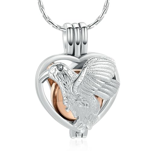 GMLRTOSPT Asche-Halskette für Frauen und Männer, Herzform, hohler Anhänger mit Kugelglas, Urnen-Gedenkschmuck für Menschen und Haustiere, Silber-Roségold von GMLRTOSPT