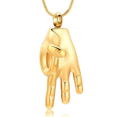 GMLRTOSPT Asche-Schmuck aus Edelstahl mit Hand-OK-Geste, Andenken-Anhänger, Schmuck, Gedenkurnen-Halskette, Geschenk für Frauen und Männer, Gold von GMLRTOSPT