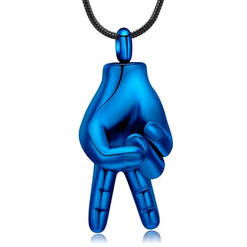 GMLRTOSPT Asche-Schmuck für Asche, 316L Edelstahl, Handgeste, Andenken-Anhänger, Schmuck, Gedenkurne, Halskette, Geschenk für Frauen und Männer, Blau von GMLRTOSPT
